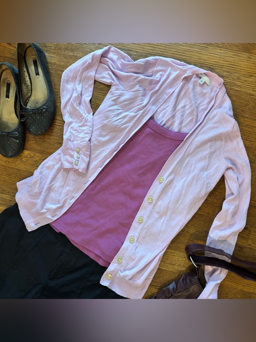 2/$20 GAP pale pink cardi, S, 100% cotton, tailored fit, deep V, lightweight